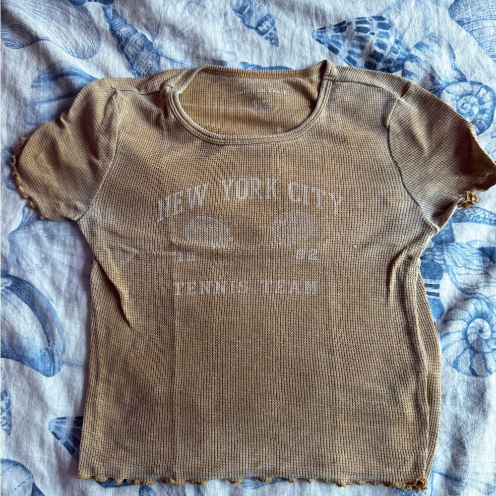 American Eagle Outfitters Brown Crop T-Shirt Short Sleeve Fitted